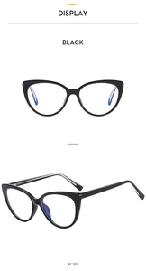 Front and side view of black cat-eye TR90 glasses frames with metal hinge details