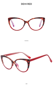 Front and side view of cat eye TR90 glasses frames in demi red tortoiseshell finish