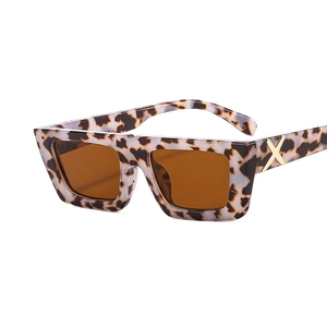 Retro square tortoiseshell sunglasses with brown lenses and golden X-shaped temples
