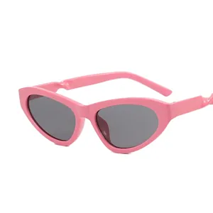 Pink cat-eye sunglasses with twisted temples and dark grey UV protection lenses