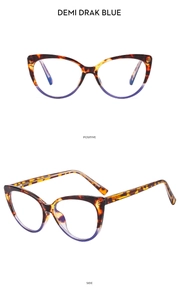 Cat-eye TR90 frames in demi dark blue gradient with positive and side view display