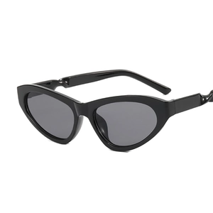 Chic black cat eye sunglasses featuring unique twisted temples and dark grey lenses