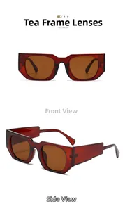 Vues de face et de côté de lunettes de soleil rectangulaires rouge foncé avec verres bruns