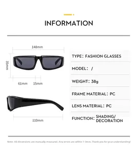 Tableau des tailles pour lunettes de soleil de cyclisme Y2K avec détails de monture PC