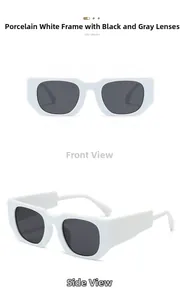 Lunettes de soleil carrées blanc porcelaine avec verres gris, vues de face et de côté