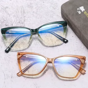 Cat eye TR90 blue light blocking glasses in gradient green and champagne frames