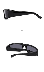 Vues latérale et arrière des lunettes de soleil sport futuristes Y2K avec monture noire