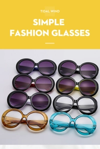 Close-up of retro oval frame sunglasses in various colors with high-gloss resin finish