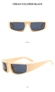 Vue de face et de côté des lunettes de soleil de sport Y2K futuristes crème