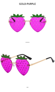 Vue avant et latérale de lunettes de soleil fraise sans monture à verres dégradés