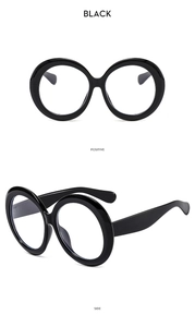 Detail of black round frame glasses showing the positive and side views in sleek resin