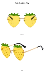 Vues détaillées de lunettes de soleil fraise jaune d'or avec accents de feuilles