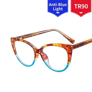 Cat eye TR90 frame glasses with tortoiseshell and transparent blue gradient design