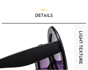 Detailed macro view of wide matte black sunglasses temples and premium light purple lenses
