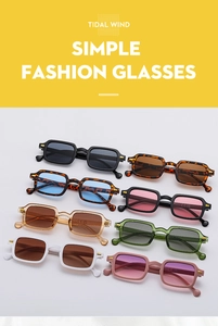Flat lay of retro square Y2K sunglasses in multiple colors including black and leopard print