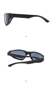 Side and back view of black Y2K futuristic sports sunglasses with sleek silver accents