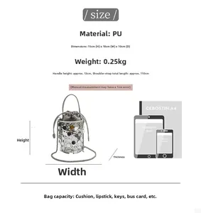 Detailed size chart for the sequin bucket bag with PU material and metal chain