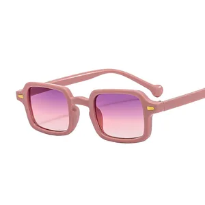Y2K square frame pink sunglasses with purple gradient lenses and gold metal accents