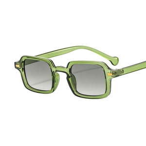 Y2K square green translucent sunglasses with grey gradient lenses and golden metal accents