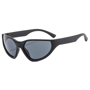 Futuristic Y2K matte black sports sunglasses with grey lenses and wrap-around frame