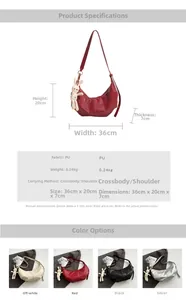 Detailed size specifications for crescent PU leather crossbody bag with rabbit charm
