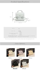 Guide des tailles pour sac à dos en similicuir avec dimensions et couleurs