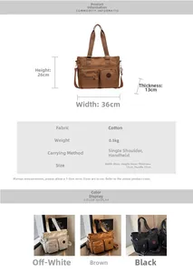 Detailed size chart and multi-color options for nylon tote bag with 36x26x13cm dimensions
