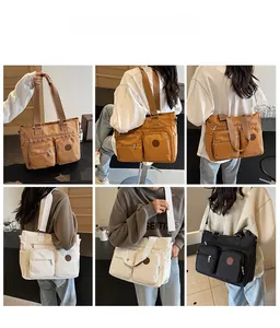 Three colors of high-capacity tote bags shown in a multi-angle model lookbook collage