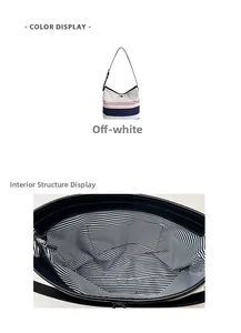 Detail view of large capacity canvas bucket bag interior with striped lining and zipper pocket