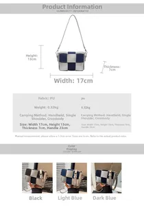 Detailed view showing the square woven design and 17x13x7cm dimensions of the crossbody bag