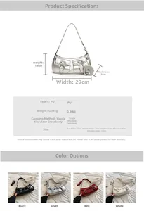 Detailed size specifications and color options for the Y2K style PU leather crossbody bag