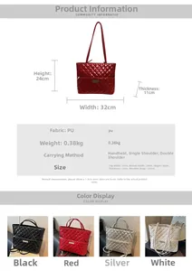 Quilted tote bag size guide and dimensions 32x29x24x11cm with PU material specs