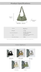 Detailed size specifications for pleated canvas tote bag showing dimensions and colors