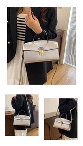 Detail of silver snake-pattern tote bag featuring gold hardware lock and metallic texture