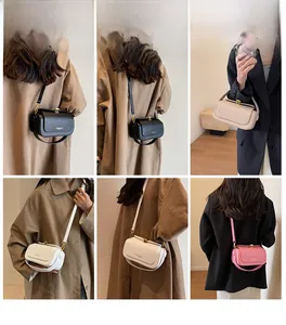 Collage of four minimalist crossbody bags in black beige white and pink for daily styling