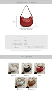 Detailed size guide and measurements for the quilted crescent shoulder bag with PU leather