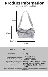 Dimensions détaillées du sac punk argenté avec rivets Y2K et pendentif en forme d'étoile