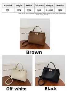 Detailed chart showing retro PU tote bag dimensions and three available color options