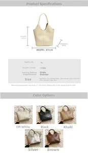 Tableau des dimensions et guide des couleurs pour grand sac cabas en similicuir souple