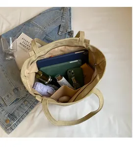 Top view of spacious canvas tote bag interior showing organized compartments for daily items