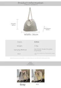 Detailed size specifications for canvas tote bag with 36x34x10cm dimensions