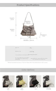 Größentabelle für PU-Leder Handtasche mit Schleife: Maße 26x14x9cm und Grifflänge 22cm