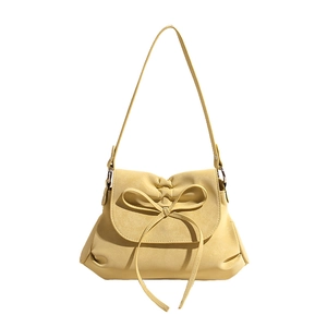 Minimalistische hellgelbe Schultertasche mit Schleife und matter Textur für Damen