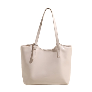 Minimalist cream-colored large capacity tote bag featuring adjustable shoulder straps