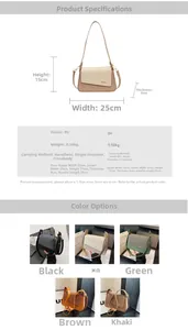 Tableau des tailles et options de couleurs pour le sac à bandoulière minimaliste en PU