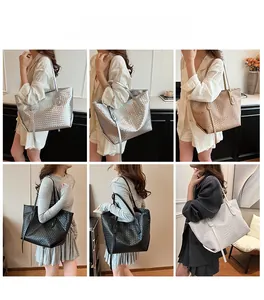Grandi borse tote intrecciate in argento, marrone, nero e bianco per lo stile quotidiano