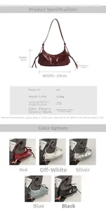 Detail shot of a semi-circle PU hobo bag with drawstring and smooth glossy texture