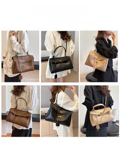 Three-way carry leather bag showing handbag, shoulder, and crossbody styling in various colors
