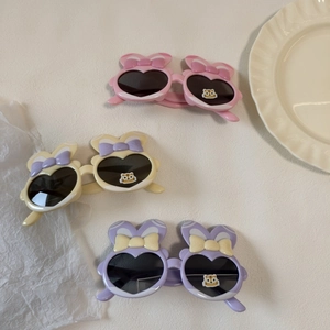 Kinder-Herzsonnenbrille mit Hasenohren und Schleife in Pink Beige Lila Farben