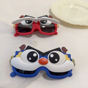 Cute cartoon dinosaur polarized sunglasses for kids with flip-up lenses in red and blue